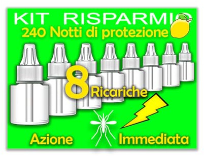 NOBILE LOVELYCARE 8 ricariche liquido zanzare contro insetti DURATA 240 NOTTI fragranza LIMONE fresca ed estiva piacevole LUNGA DURATA ricarica elettrica compatibile EMANATORE NON INCLUSO