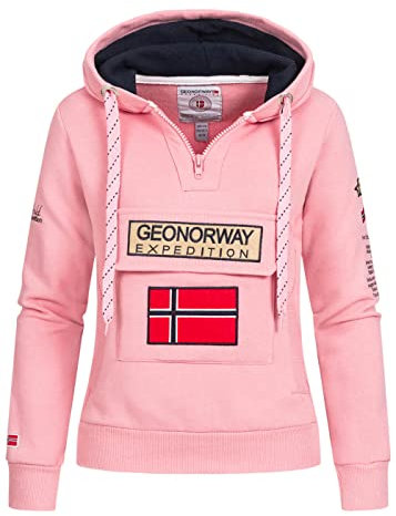 Geo Norway Gymclass Sweat à capuche pour femme, demi-fermeture éclair, taille L, rose poudré, Rose poudré, L