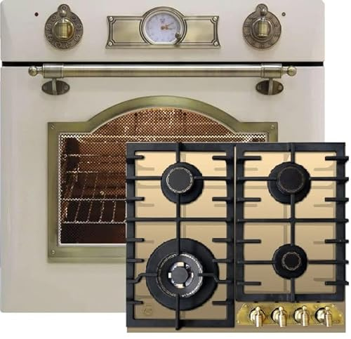Kaiser Küchengeräte Backofen-Set EH 6355 ElfEm+KCG 6335ElfEm, Autark, Retro, 8 Funktionen+Retro Einbau Gas- Kochfeld 60 cm, Elfenbein Glas, Retro, 3,8kW WOK, Facette+vorne Metallplate