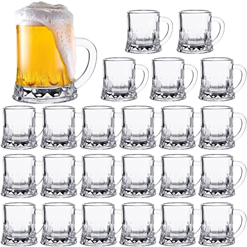 Meanplan Mini-Bierkrüge, Schnapsgläser-Set, 28 ml, kleiner, transparenter Stein mit Griffen, Mini-Verkostung, Whiskybecher für Biertrinken, Festival, Geburtstag, Grill, Bar, Party, 24-teilig (Glas)