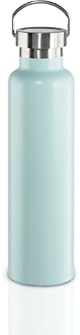 Xavax Trinkflasche 750 ml (doppelwandige Isolierflasche heiß 9 h, kalt 12 h, Thermoflasche auslaufsicher und kohlensäure geeignet, Edelstahl Trinkflasche mit Drehverschluss) pastellblau
