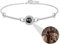 925 Sterling Silver Personalised Photo Bracelet With Picture Inside Custom Heart Projection I Love You 100 Languages for Women Memory of Love Jewelry Gift (Silver-Round 1)