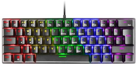 Mars Gaming MK60, Teclado Gaming Mecánico 60% Ultraligero con Switch Rojo, Iluminación Rainbow RGB, Teclas Doble Inyección, Anti-Ghosting y Modo Juego, Multiplataforma, Idioma US, Negro