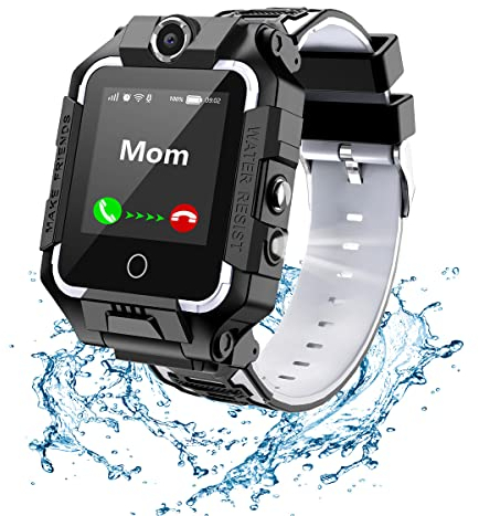 Kinder-Handyuhr mit GPS-Tracker, Smartwatch für Jungen und Mädchen, 4G Video & Telefonanruf mit 360° Drehung, Kinder-GPS-Uhr für 4–12 Jahre Weihnachts- & Geburtstagsgeschenke (T10 schwarz)