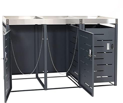 Cache-Poubelle pour 3 poubelles HWC-H40b, Box pour poubelles, bac à Plantes INOX-métal combiné 63kg 110x175x62cm Extensible