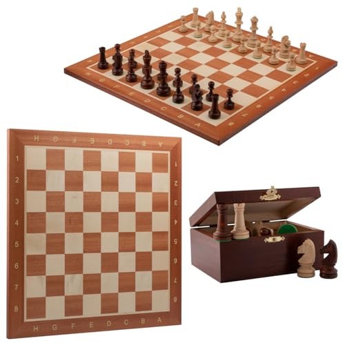 Master of Chess Profi TURNIER No.4 Schachspiel Holz eingelegt 40cm Schachbrett + Staunton No.4 gewichtete Schachfiguren in stylischer Box