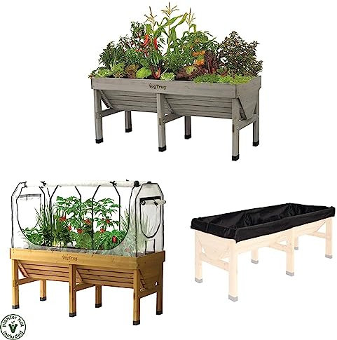 VegTrug VTGWMD 0397 Wash Raised Bed Planter, Grey, 1.8 m Medium Greenhouse Frame & Multi Cover Set, White RLMDVT 2239 Medium Replacement Liner - Black