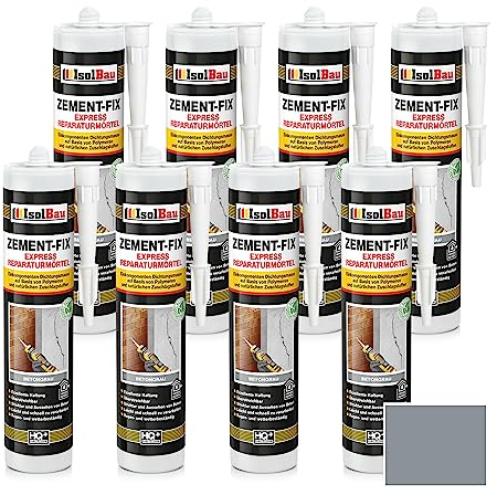 Isolbau Zement-Fix Express Lot de 8 cartouches de mortier de réparation pour joints et fissures en intérieur et extérieur Gris foncé 300 ml