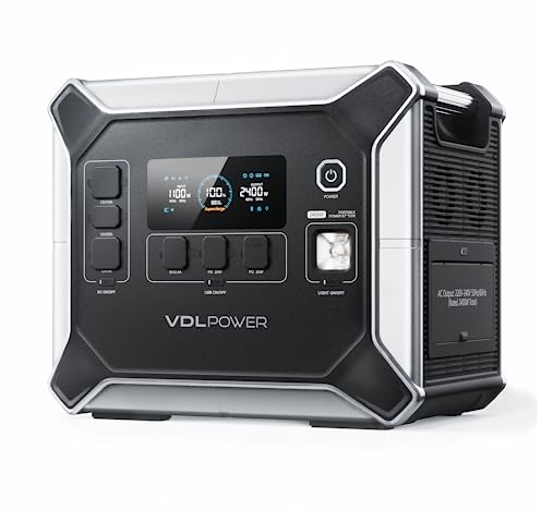 VDL Centrale Elettrica Portatile, Generatori Solari da 2400 W/2048 Wh, Batteria di Backup LiFePO4, Alimentatore da Campeggio, Alimentatore di Emergenza per casa, Fuori Rete, Esterno, Ricarica Rapida