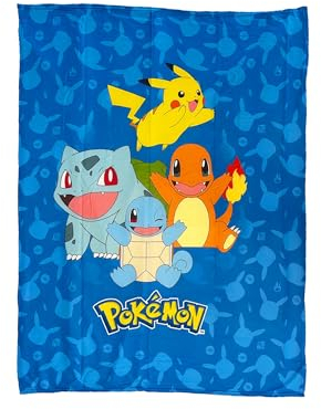 Herding Pokemon Decke für Jungen Fleecedecke Bisasam Glumanda Schiggy Kinder 130 x 170 cm