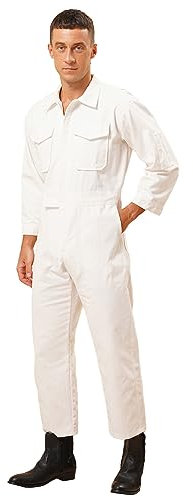 Doomiva Herren Arbeitsoverall Ganzkörperanzug Langarm Overall Baumwolle Arbeitskleidung Halloween Karneval Faschingskostüm Weiß 4XL