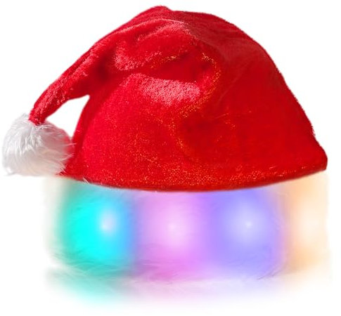 SPORWAY Weihnachtsmütze Nikolausmütze mit LED Lichter, Erwachsene Weihnachtsmütze Santa Mütze, Nikolaus Mütze Plüsch Weihnachten Mützen für Neujahr Festliche Weihnachtsfeier - Rot & Grün