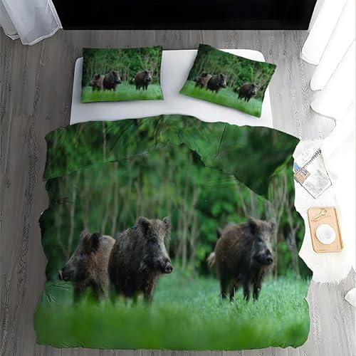 CCZM Bettwäsche 135x200 Wildschwein Microfaser Bettbezüge Set 3 Teilig, Weich Atmungsaktiv Bettbezug und 2 Kissenbezug 80x80 cm mit Reißverschluss