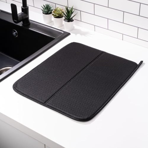 Homelka Estera para secar platos de cocina, Escurridor de Platos Plegable, Escurreplatos sobre Fregadero, Alfombrilla Silicone 45x36x0.6cm Negra