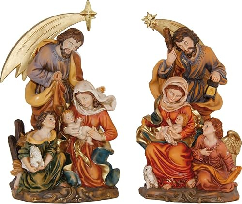 FADEDA 2X Hlg. Familie, Krippenblock mit Komet/Höhe:12 cm/handbemalt/detailgetreue Krippen Figuren - Weihnachten Tisch Dekoration Krippe Zubehör