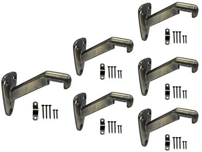 QCAA Heavy Duty Handrail Stair Brackets, Zinc Die Cast, Antique Brass, 6 Pack, Made in Taiwan