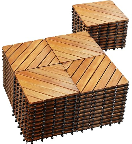 PrimeZone 54 PCS Solid Acacia Wood Interlocking Patio Deck Tiles Outdoor