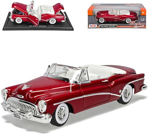 Motormax Bui-ck Skylark Roadmaster Cabrio Rot Metallic 1. Generation 1953-1954 1/18 Modell Auto mit individiuellem Wunschkennzeichen