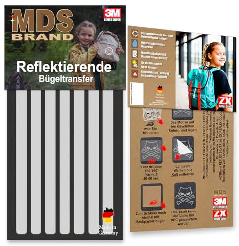 Black Line Reflektierende Aufbügler Set - Reflektierende Aufbügler für Kleidung - Hohe Haftkraft für Jacken & Hosen - Sicherheitsreflektoren für optimale Sichtbarkeit (B-11, Silber)