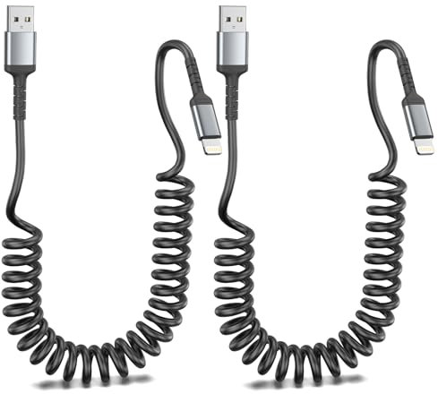 ULIFTUS Coiled Lightning Cable 2Pack, Spiral Apple Carplay Cable & Data Sync, Short Retractable iPhone Charging Cable for iPhone14 Pro Max/14 Pro/14/13 Pro Max/13 Pro/13/12 Pro/ 11/Xs/XR/8/iPad