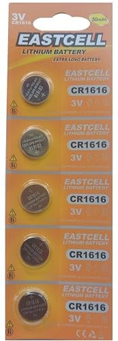 EASTCELL 5er Blister CR1616 Lithium Knopfzellen ∣ 50 mAh High-Power ∣ 3V ∣ Für Autoschlüssel & Fernbedienung
