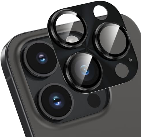 HWeggo for iPhone 15 Pro/iPhone 15 Pro Max Camera Lens Protector 9H Tempered Glass Camera Cover All-in-one Aluminum Alloy Metal Anti-Scratch Case Friendly,Black