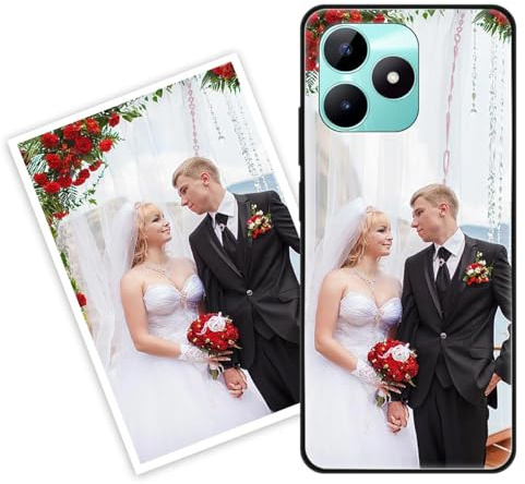 Sunrive Funda Personalizada Compatible con realme C51, Carcasa Personalizable para tu móvil con Foto Imagen Frase o Texto-(Silicone Frontera+Cristal Templado Posterior)