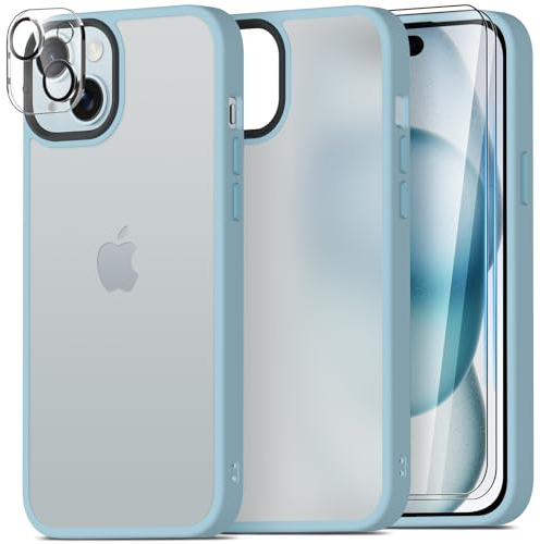 Mootobo für iPhone 15 Hülle [6,1 Zoll] – Stoßfest, Mattiert, Anti-Fingerabdruck mit 2X Glas Displayschutzfolien & 1x Kameraschutz – Blau
