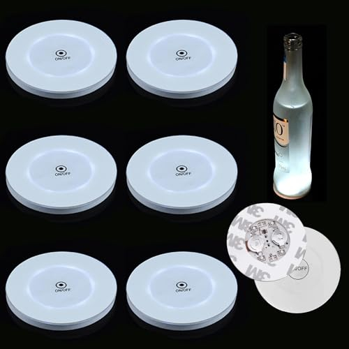 6 Stück LED Untersetzer für Gläser Rund Leuchtende Untersetzer Led Untersetzer Selbstklebende, Weißes Licht Led für Party, Hochzeit, Bar