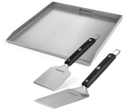 BURNHARD Edelstahl Plancha Set Earl mit 2-tlg. Grillspachtel und Grillschaber Set