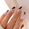 Lilbitty Lot de 24 faux ongles à presser en forme d'amande, courts, moyens, blancs, noirs, à coller sur les ongles avec motif à rayures dorées scintillantes