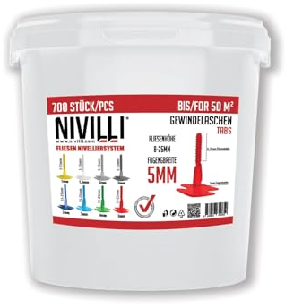 Nivilli SPINNY BIG PACK 700x Spinny Tabs Gewindelaschen - Profi Nivelliersystem, Verlegehilfe für Fliesen, Outdoorplatten & Natursteine. 5mm Fugenbreite - Materialdicke 8-25mm