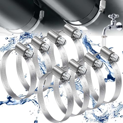 SoundZero 8 Pièces Collier de serrage inox, Collier Serrage Réglable en Acier Inoxydable, 50-70mm Collier de Serrage Réglable, Serre-Joints à Tuyau 304 Acier Inoxydable (Largeur 9mm)