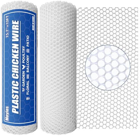 Moyios Rouleau de grillage en plastique blanc de 40 cm x 6 m, filet hexagonal robuste de 500 g/m² – Clôture de jardin pour volaille, barrière de chien et lapin, fil artisanal floral, clôture en maille