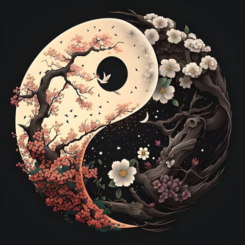KEYIFA 5D Diamond Painting Set, Yin Yang Baum Vollbohrer Basteln Bilder Diamond Painting mit ZubehöR, DIY Crystal Art Foto Baum Diamond Painting FüR Erwachsene, Home Wand Dekor 30x30CM