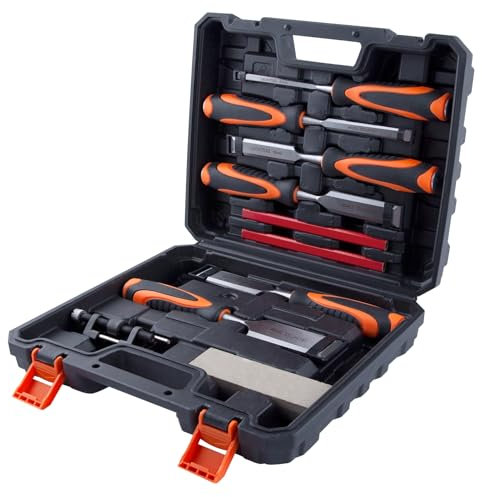 LEONTOOL 10 Pieces Wood Chisel Set Wood Carving Chisels Set with Storage Case for Woodworking, 6pcs Wood Chisel with 1 Honing Guide, 1 Sharpening Stone and 2 Carpenter Pencils, Wood Working Tools