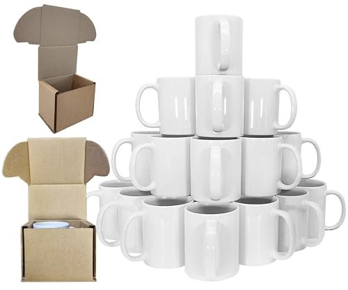 EKAM Sublimation Mugs 11oz Blank Plain White Large Handle Coffee Mug, Sublimation Coated Cups Blank White Ceramic Tea Mugs - AAA Grade Mug with Free Smash Proof Box (36)