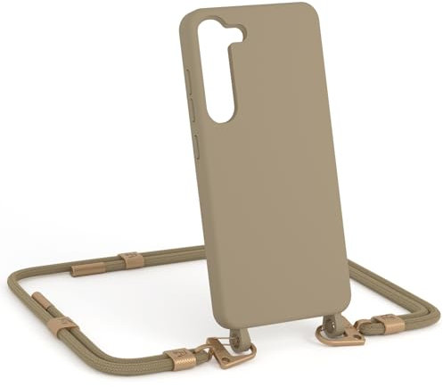 ZhinkArts - Handykette kompatibel mit Samsung S24 Plus - Handyhülle zum Umhängen - Band/Schnur abnehmbar - Necklace - Karabiner - Taupe - Beige