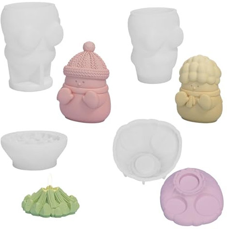 CHENGCKJ 4 STK Silikonformen Gießformen Weihnachten 3D Silikonformen Schneemann Kerzengießformen DIY Kerzenform zum Gießen Weihnachten Giessformen Silikon für Herstellung von Kerzen, Aromasteinen