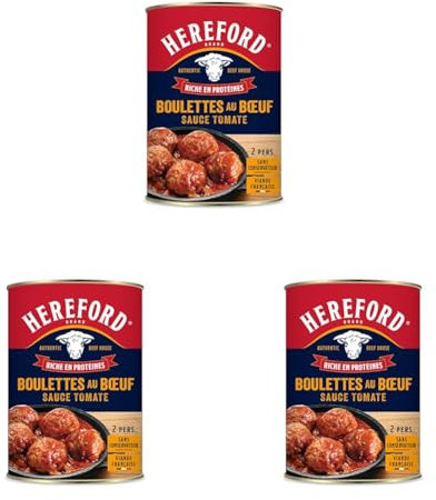 Hereford - Boulettes au Boeuf Sauce Tomate - 100% Viande origine France - Sans Conservateur - Pour 2 Personnes (Lot de 3)