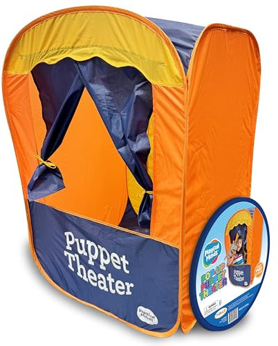 Playful Minds Puppet Theater - Portable Pop-Up Puppet Stage for Kids Ages 3-7, Theater for Puppet Shows at Home or Classroom, Compact Storage with Zipper Bag
