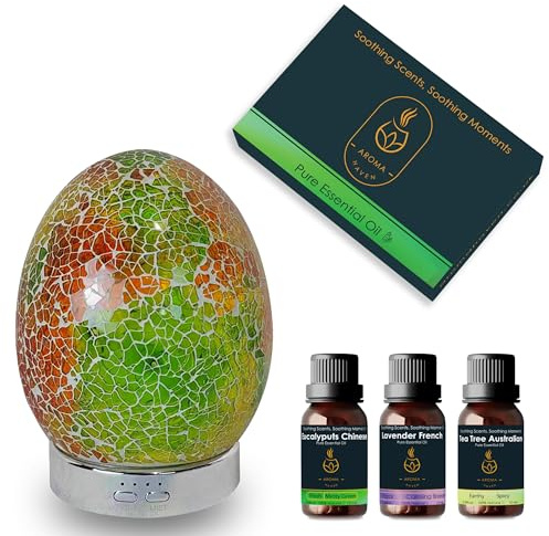 Aroma Haven Luxe Oval S3 Aroma Diffuser 120ml LED Ultrasonic Essential Oil Diffuser for Relaxation, Ambiance, and Aromatherapy Waterless Auto Shut-Off, 7 LED Light Colours (Citrine Glow + Oils)