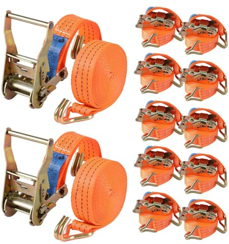 12 Stück Spanngurte mit Haken Ratsche in 6m 2000kg 2T Zweiteilig 38 mm Ratschengurt Zurrgurte 4408lb Break Strength für Ladungssicherung TÜV/GS Zertifiziert