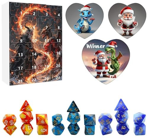 Würfel Adventskalender 2024, 24 Tage Weihnachten Countdown Kalender Urlaub Überraschungen Geschenke für Erwachsene Teen Mädchen Jungen Würfelliebhaber Spiel Spieler Rollenspiel (D)