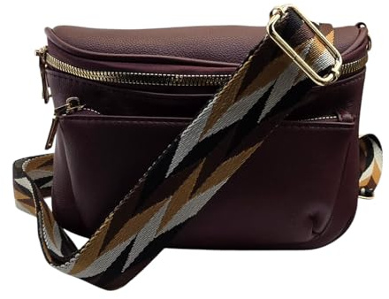 TheGloveHut Women's X-Body Bag Shoulder Bags, Multi Pocket Vegan Friendly RFID Protected Handbag Double Straps (Burgundy)