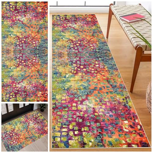 Laegnfho 80 x 130 cm Teppich Läufer Flur Küchenteppich Waschbar rutschfest Küchenläufer Modern Carpet Fussmatte Innen Teppichläufer Teppichläufer auf Maß Meterware Flurteppich für Küche FlurWohnraum