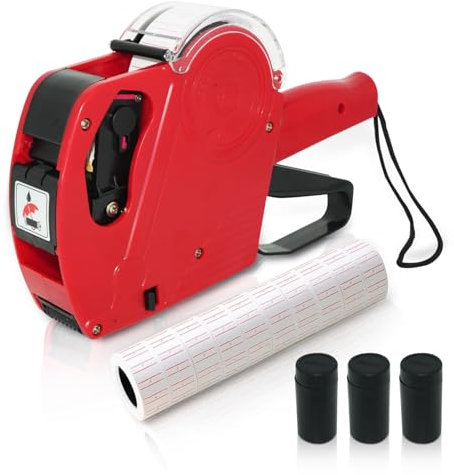 Jomdjmskes Etiqueteuse Prix, Pince à Etiqueter 1 Ligne 8 Caractères Étiquette de Prix Au Détail Kit, Avec 11 Rouleaux de Papier d'Étiquettes et 4 Roues Encreuses, Machine d'Étiquettes Marchandisage