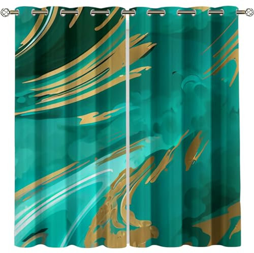 Kinder Gardinen Kinderzimmer Junge Mädchen Blickdicht Petrol Kunst Textur Muster 200X160Cm 2Er Set Verdunkelungsvorhang Thermovorhang Hitzeschutz Vorhänge Wohnzimmer Schlafzimmer Vorhänge Mit Ösen