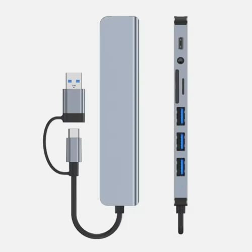 Hub USB C 8 en 1 – Adaptador USB Tipo C con HDMI, USB 3.0, 2 x USB 2.0, Lector de Tarjetas SD/TF, Audio 3.5 mm. Estación de Acoplamiento Compatible con Android, portátiles, Tablets, Smartphones y PC
