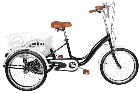 Duoruameng Dreirad für Erwachsene 20 Zoll Dreiräder mit Einkaufskorb 3 Räder Fahrrad Höhenverstellbar für Erwachsene Senioren Tricycle, Schwarz